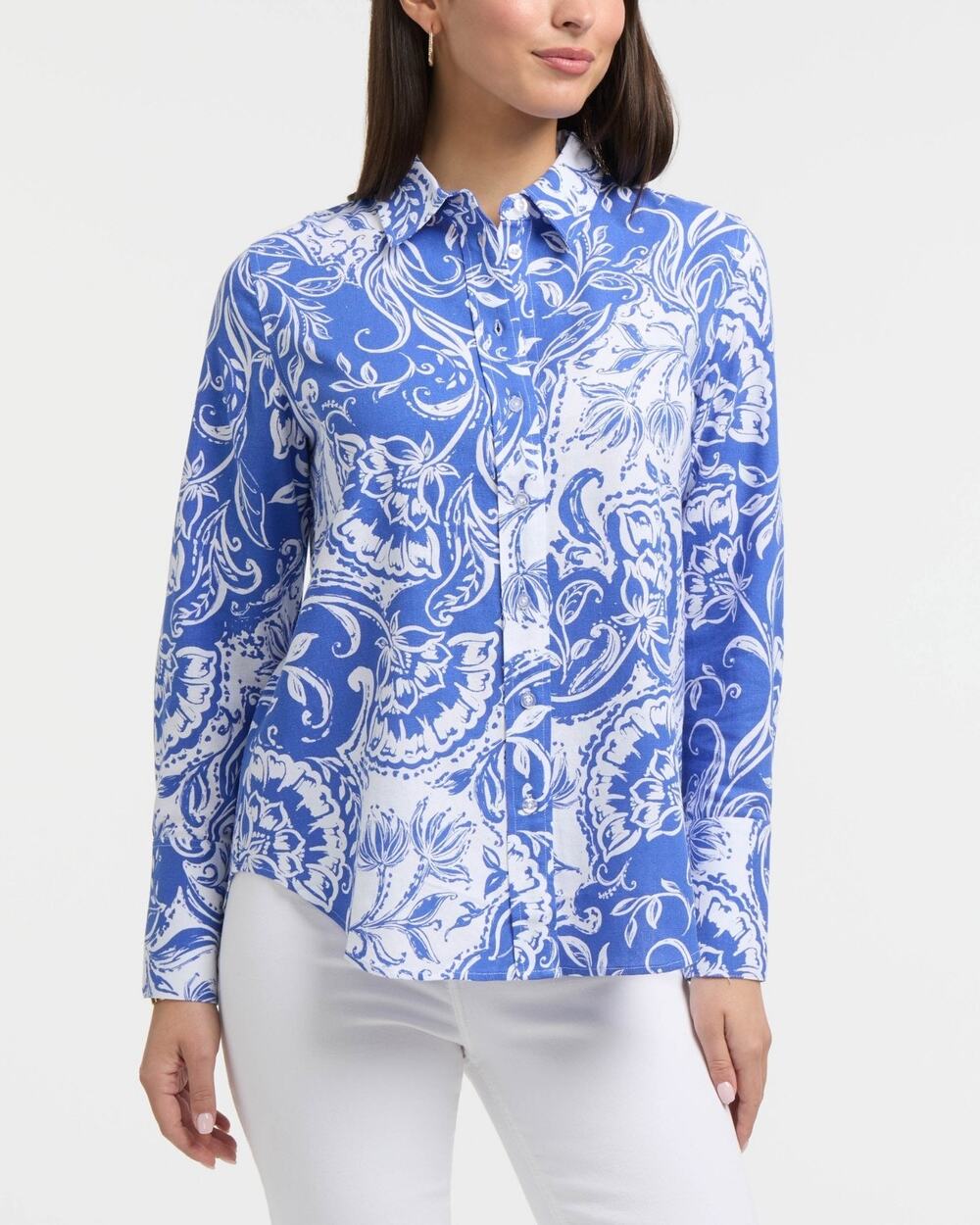 Ellen Tracy Women's Long Sleeve Linen Blend Shirt Blue Size XL 3662